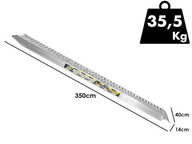 RA136X35WNB - Coppia rampe di carico fisse 3.5 mt in alluminio senza bordi - Portata 52 quintali