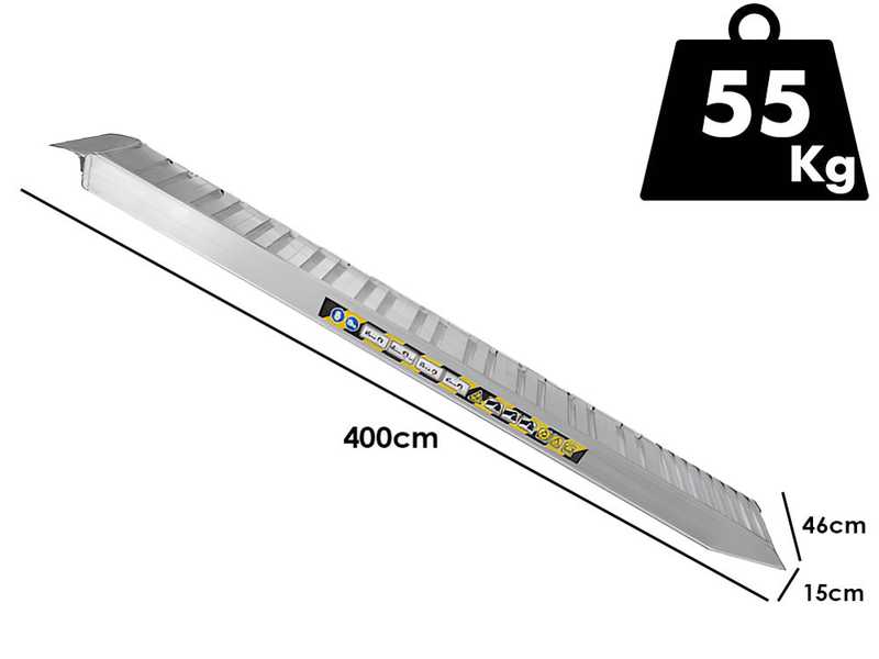 RA150X40NB - Coppia rampe di carico fisse 4 mt in alluminio senza bordi - Portata 58 quintali