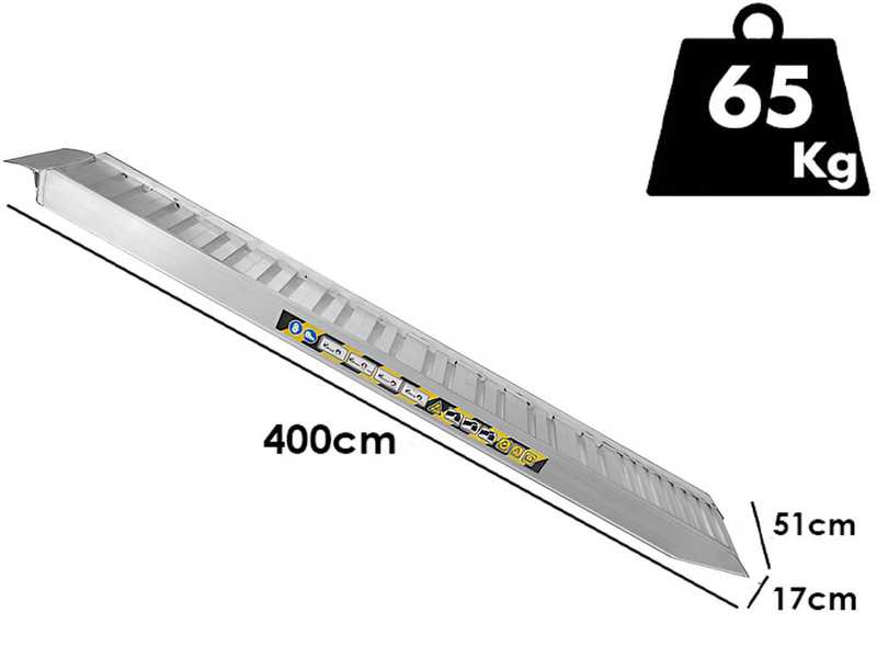 RA170X40 - Coppia rampe di carico fisse 4 mt in alluminio con bordi - Portata 76 quintali