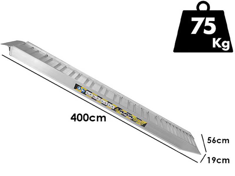 RA190X40 - Coppia rampe di carico fisse 4 mt in alluminio con bordi - Portata 121 quintali