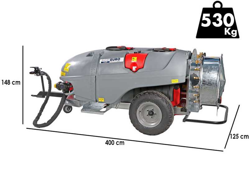 Atomizzatore trainato Gray T Car 1500/80 con attacco a trattore per irrorazione - Capacit&agrave; 1500L - Pompa AR1064