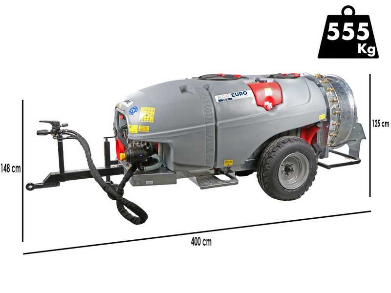 Atomizzatore trainato Gray T Car 1500/90 con attacco a trattore per irrorazione - Capacit&agrave; 1500L - Pompa AR1203