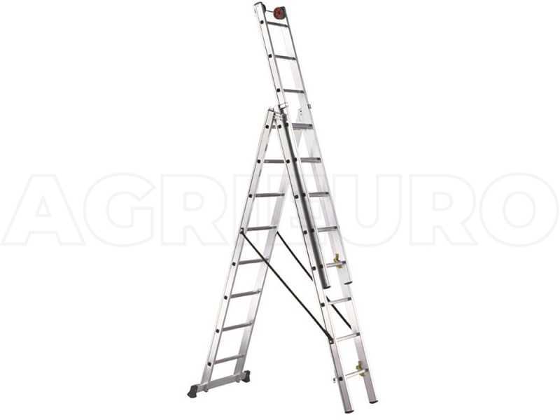 Svelt Euro E3 SCE30040, 3x14 gradini, 10.20 m - Scala telescopica in alluminio - Altezza stimata operativa 11.20 m