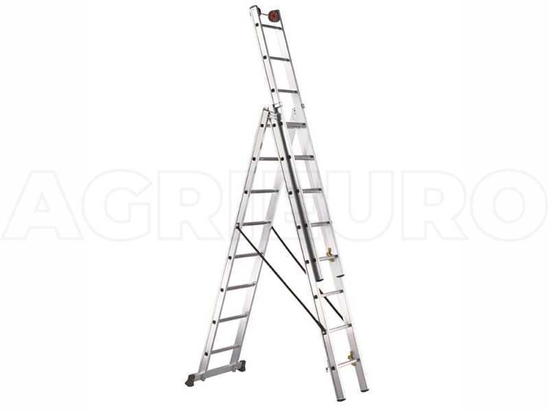 Svelt Euro E3 SCE3R030, 3x12 gradini, 9.10 m - Scala telescopica in alluminio allungabile - Altezza stimata operativa 10.10 m