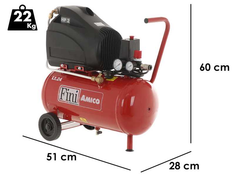 OUTLET - PICCOLI DIFETTI ESTETICI - Compressore aria elettrico carrellato FINI Amico 25/SF2500 - Motore 2 HP - 24 lt