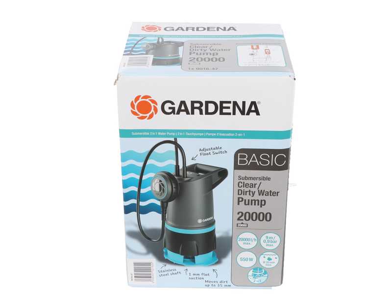 Gardena 20000 BASIC - Pompa sommersa elettrica 2 in 1 per acque chiare e sporche - Galleggiante integrato