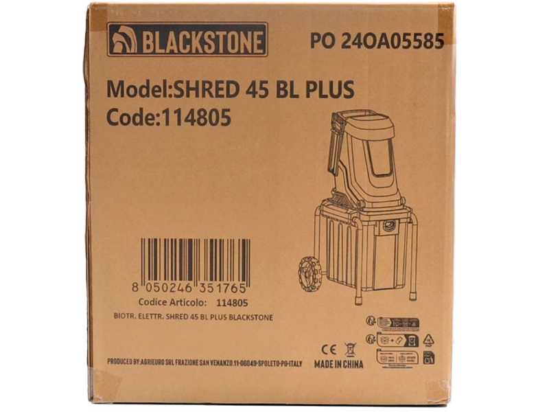 BlackStone SHRED 45 BL PLUS - Biotrituratore elettrico - Coltelli reversibili - Cesto di raccolta