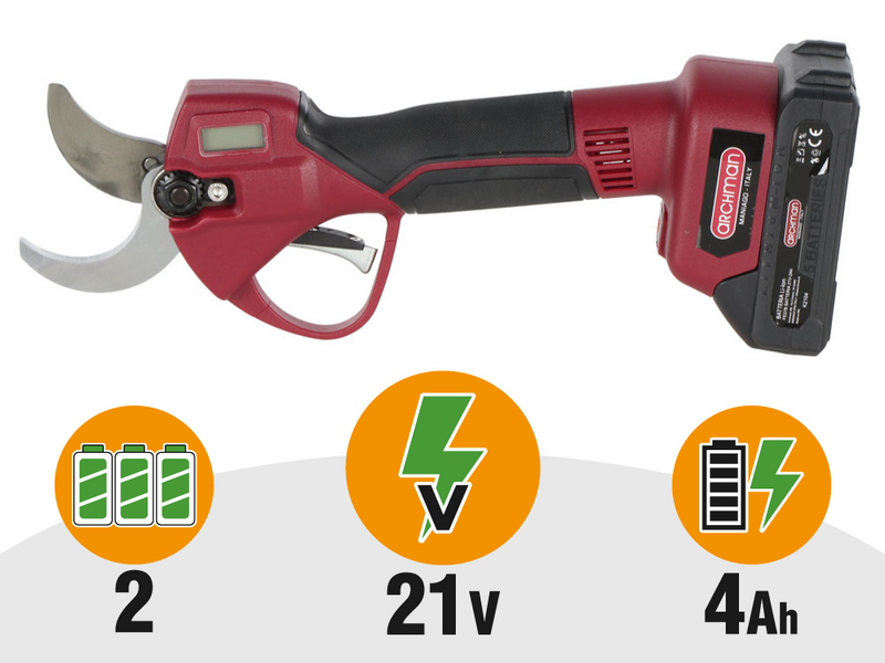 Archman FE07-40A - Forbice a batteria da potatura - 2x 21V 2Ah - Diametro di taglio 32mm