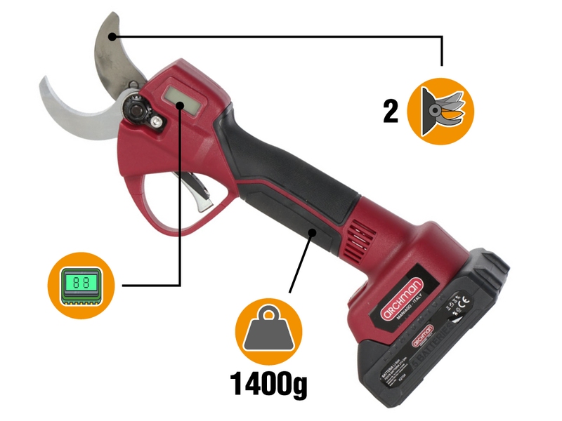 Archman FE07-40A - Forbice a batteria da potatura+asta telescopica 180-240 cm - 2x 21V 2Ah - &Oslash; 40 mm