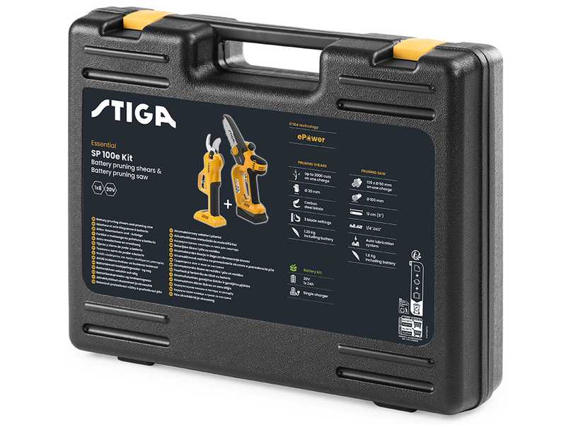 Stiga SP 100e Kit - Kit Potatore a batteria + Forbici elettriche da potatura - 20V/2Ah