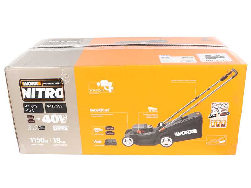 Worx Nitro WG745E - Tagliaerba a batteria - 2x20V/4Ah - Taglio 41cm