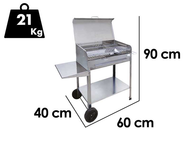 OUTLET - DIFETTI ESTETICI - Seven Italy Achille Medium - Barbecue in acciaio inox artigianale a carbone - 57,5x37cm