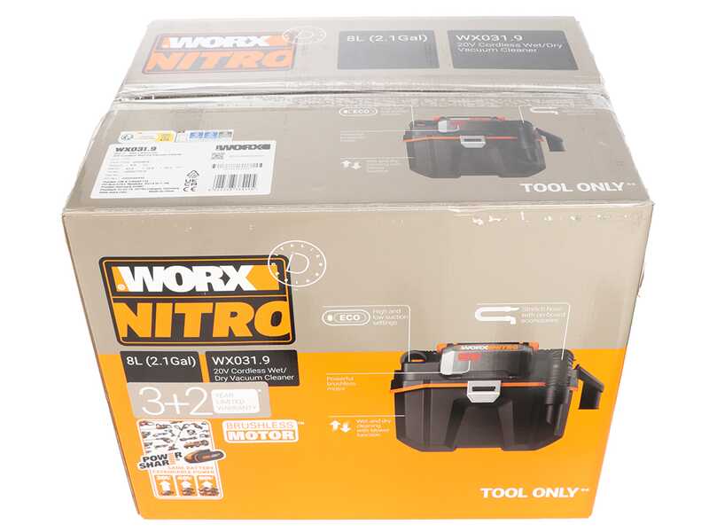 Worx WX031.9 - Aspiratore di solidi e liquidi portatile a batteria - SENZA BATTERIE E CARICABATTERIE