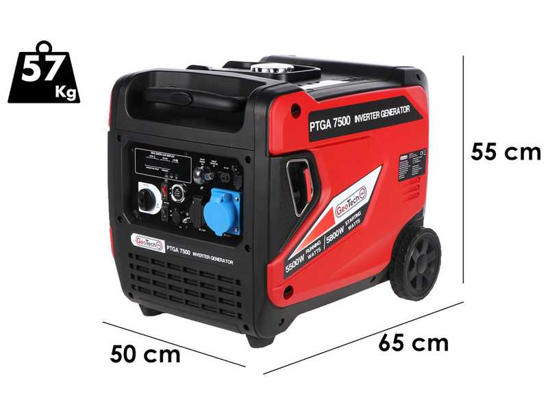 OUTLET - UTILIZZATO PER PROVA - GeoTech-Pro PTGA 7500 - Generatore di corrente ad inverter silenziato carrellato 5,8 kW - Continua 5,5 kW Monofase