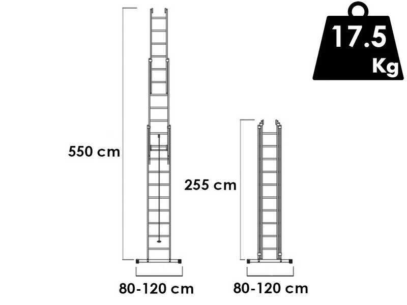 OUTLET - DIFETTI ESTETICI - S.T.P. Tria 3TR, 3x8 gradini, altezza 5.55 mt - Scala a sfilo in alluminio