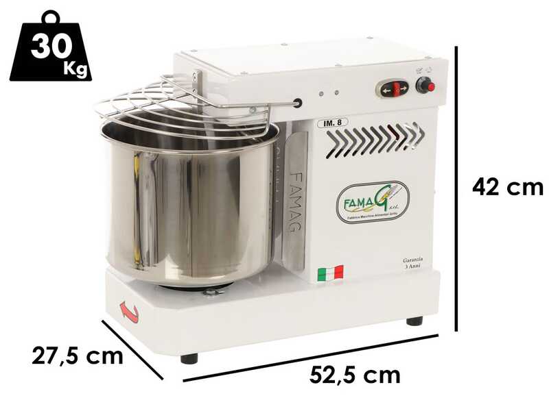 OUTLET - DIFETTI ESTETICI - Impastatrice a spirale Famag Grilletta IM 8 10 velocit&agrave; - Alta idratazione - Capacit&agrave; vasca 8 Kg 11.5L