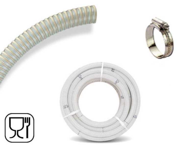 Tubo spiralato trasparente in PVC per alimenti &Oslash; 50 mm - metri 5 + fascetta