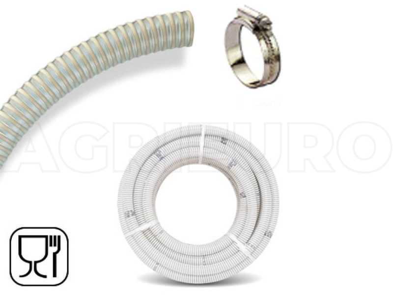 Tubo spiralato trasparente in PVC per alimenti &Oslash; 50 mm - metri 10 + fascetta