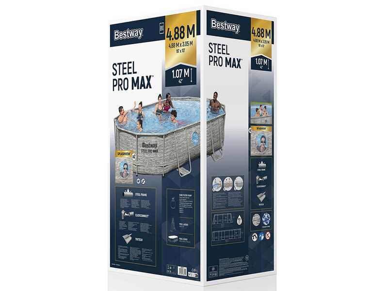 Bestway Steel Pro Max Splashview 56946 - 488x305x107 cm - Piscina Ovale per 7-8 Persone