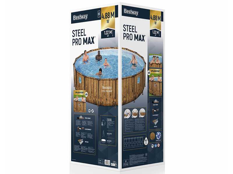 Bestway Steel Pro Max Splashview 56725 - &Oslash;488x122 cm - Piscina rotonda per 9-10 Persone