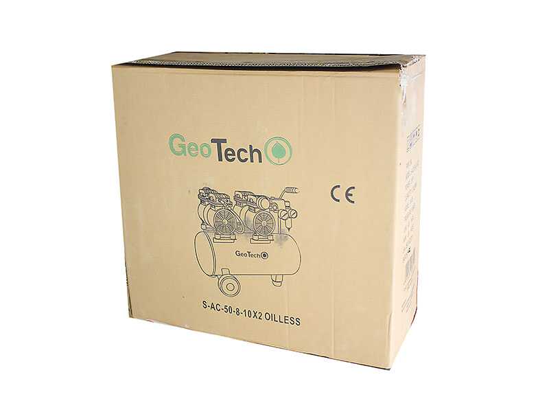 OUTLET - PICCOLI DIFETTI ESTETICI - GeoTech S-AC50-8-10x2 - Compressore aria elettrico silenziato a doppia testata 50lt oilless - 2 HP