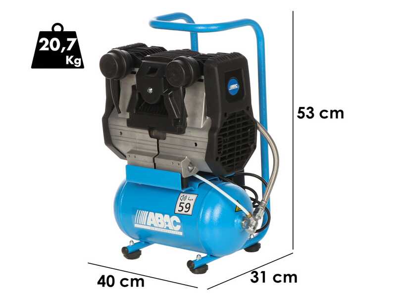 ABAC Start Quiete OS10 - Compressore aria elettrico monofase silenziato - Oil-less - Motore 1 HP - 6 lt