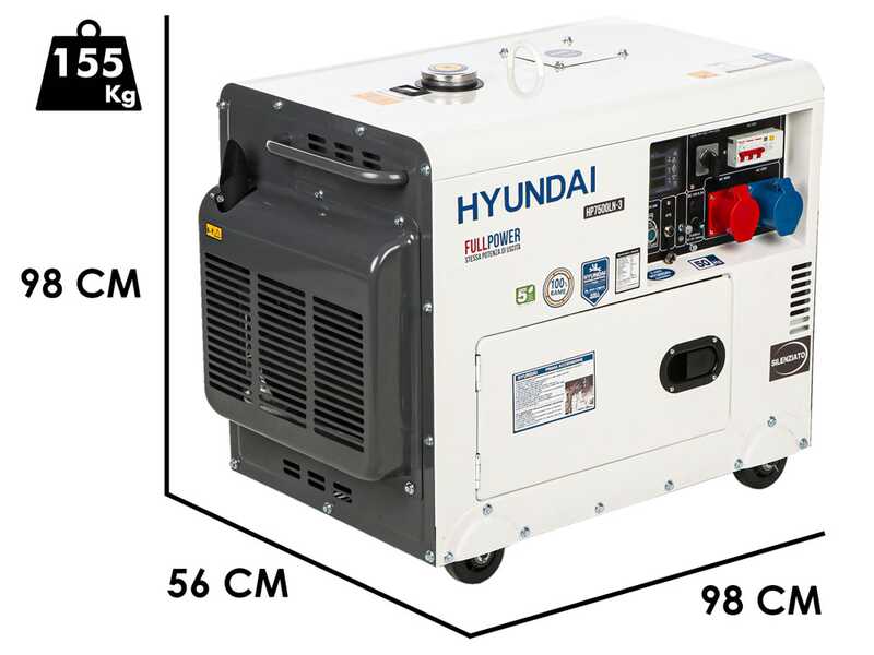 OUTLET - DIFETTI ESTETICI - Hyundai HP7500LN-3 - Generatore di corrente 5,5 kW FullPower diesel silenziato - Continua 5 kw - Avv. elettrico