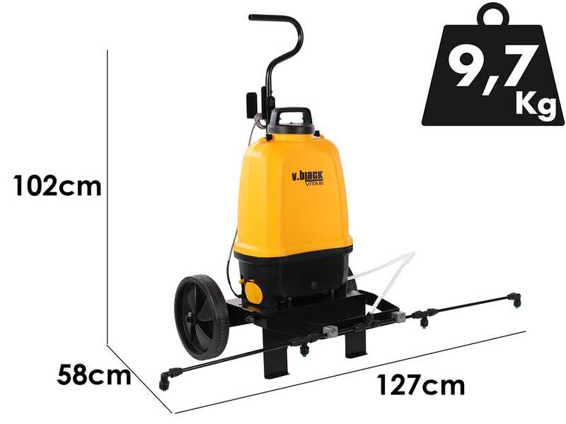 Volpi V-BLACK VITA 16 - Pompa irroratrice elettrica a batteria a spalla con trolley - Con barra irroratrice