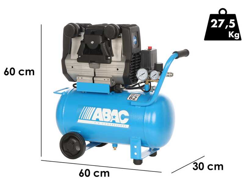 ABAC POLE POSITION QUIETE OS20 - Compressore aria elettrico monofase silenziato - Oil-less - Motore 2 HP - 24 lt