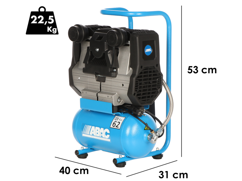 ABAC START QUIETE OS20 - Compressore aria elettrico monofase silenziato - Oil-less - Motore 2 HP - 6 lt