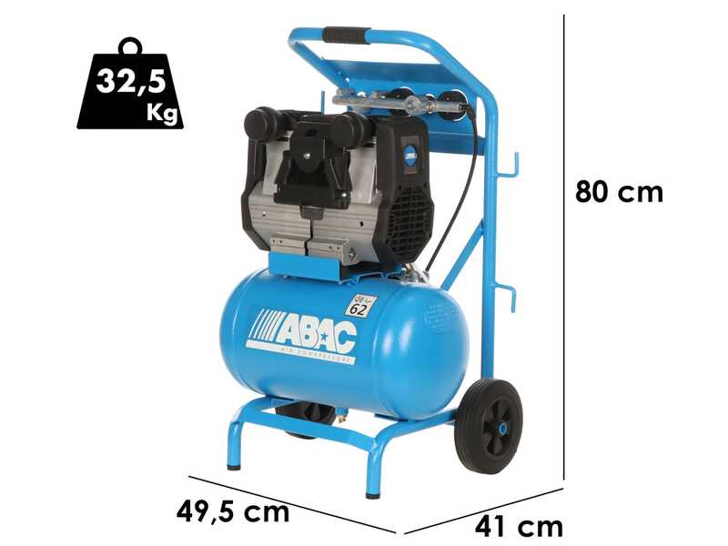 ABAC HOCKENHEIM QUIETE OS20 - Compressore aria elettrico monofase silenziato, oil-less - Motore 2 HP - 20 lt