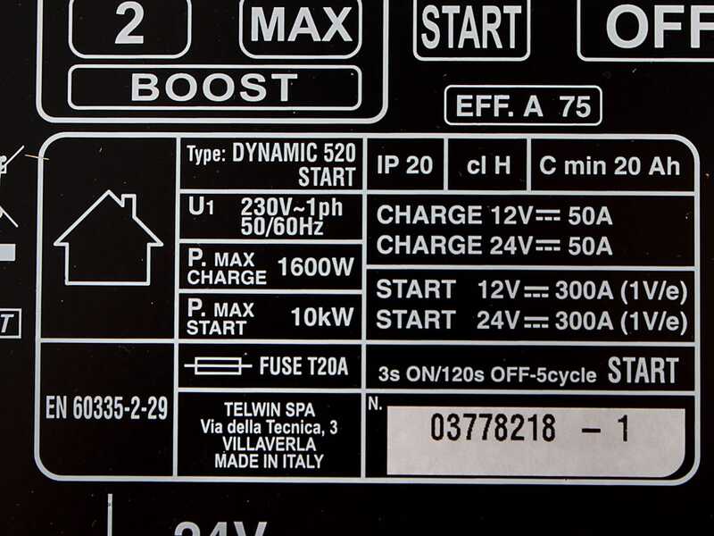 OUTLET - DA ESPOSIZIONE - Telwin Dynamic 520 Start - Caricabatterie auto e avviatore - batterie WET/START-STOP 12/24V