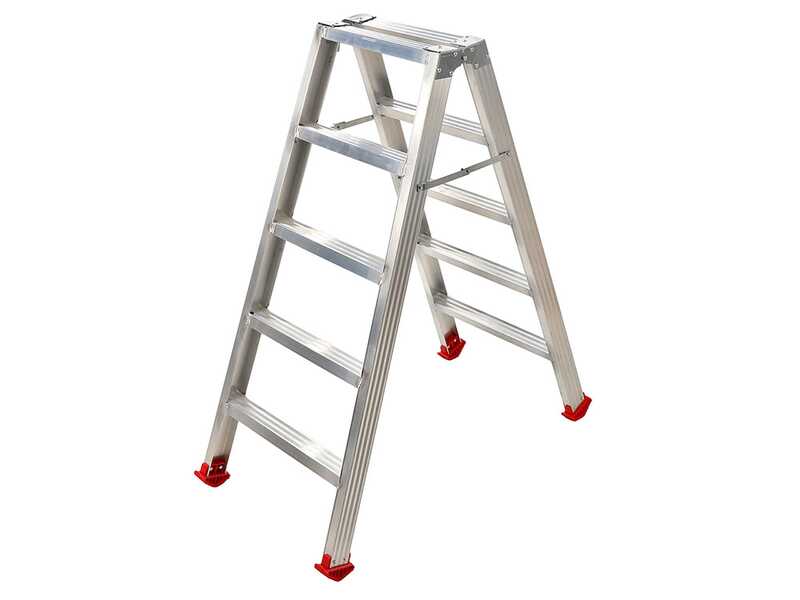 Scala in alluminio doppia 1031, 2x5 gradini, 1.20 m - Altezza stimata operativa 2.20 m