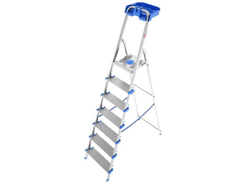 Colombo Atlantica S112A07P, 7 gradini, 2.12 m - Scalandrino in alluminio con cavalletto - Altezza stimata operativa 3.12 m