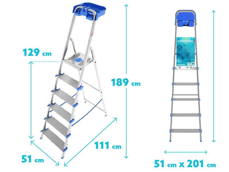 Colombo Atlantica S112A06P, 6 gradini, 1.89  m - Scalandrino in alluminio con cavalletto - Altezza stimata operativa 2.89 m