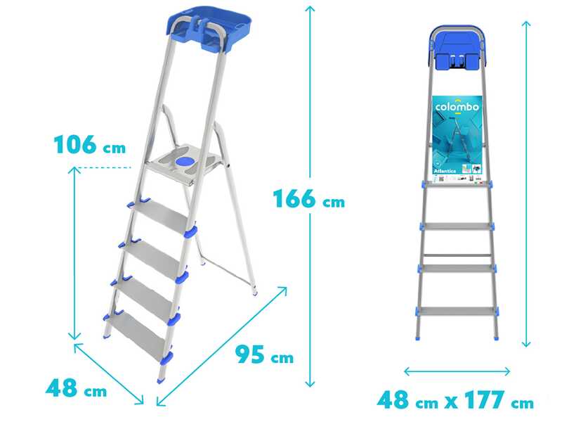 Colombo Atlantica S112A05P, 5 gradini, 1.66 m - Scalandrino in alluminio con cavalletto - Altezza stimata operativa 2.66 m