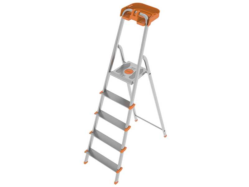 Colombo Attica S108A05P, 5 gradini, 1.06 m - Scalandrino in alluminio con cavalletto - Altezza stimata operativa 2.06 m