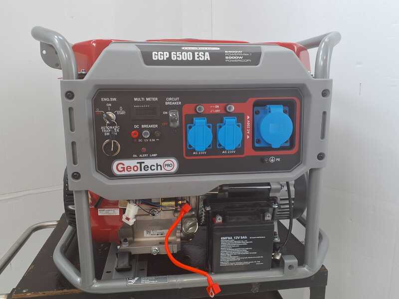 OUTLET - UTILIZZATO PER PROVA - GeoTech-Pro GGP 6500 ESA - Generatore di corrente carrellato con AVR avv. elettrico 5.4 kW - Continua 5 kW Monofase + ATS