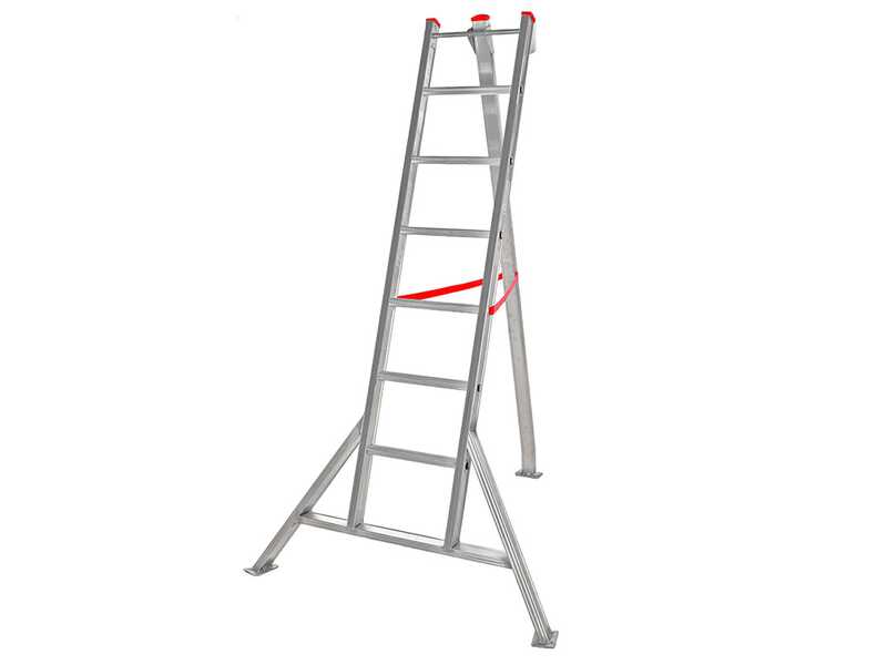 Scala a tre piedi agricola in alluminio nuova Country,  7 gradini, 2.10m - da potatura - Altezza stimata operativa 2.97 m