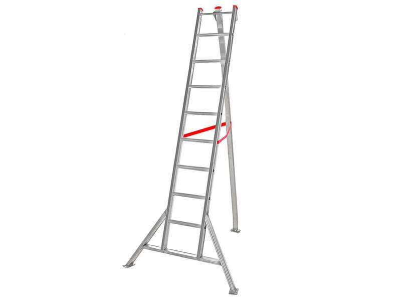 Scala a tre piedi agricola in alluminio nuova Country,  9 gradini, 2.60m - da potatura - Altezza stimata operativa 3.45 m