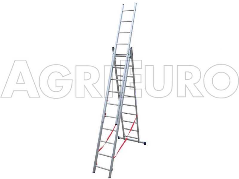 Facal Stilo SL290-3, 3x10 gradini, 6.22 m - Scala telescopica in alluminio allungabile - Altezza stimata operativa 7.12 m