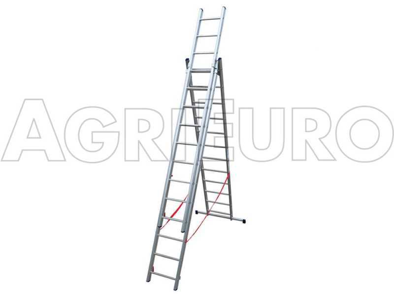 Facal Stilo SL350-3, 3x12 gradini, 8.18 m - Scala telescopica in alluminio allungabile - Altezza stimata operativa 9.08 m
