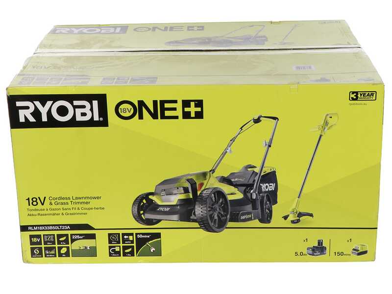 Ryobi RLM18X33B50LT23A - Kit Rasaerba + Tagliabordi a batteria - 18V 5Ah - Taglio 33cm + 23cm