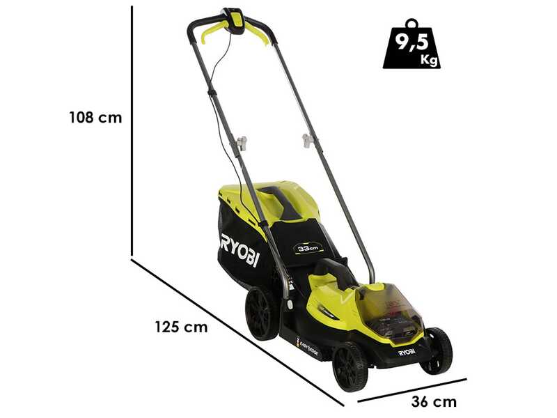 Ryobi RLM18X33B50LT23A - Kit Rasaerba + Tagliabordi a batteria - 18V 5Ah - Taglio 33cm + 23cm