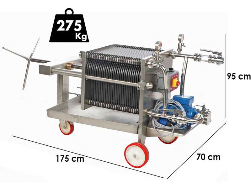 Enotecnica Pillan FC43 - Filtro professionale per cantina da 30 cartoni 40x40 cm - Telaio e pompa in acciaio INOX