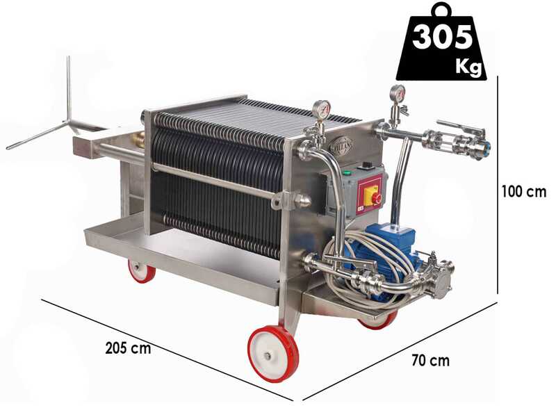 Enotecnica Pillan FC44 - Filtro per vino professionale da 40 cartoni 40x40 cm - Telaio e pompa in acciaio INOX