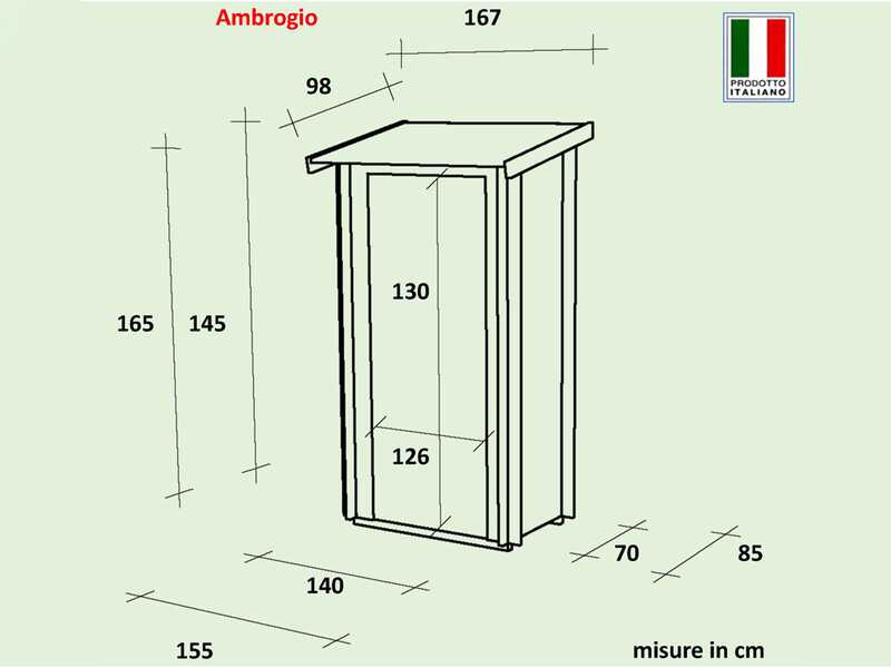 Alce Ambrogio 155x85 larice - Casetta da giardino in legno - Tetto monofalda - 155x85x165 cm