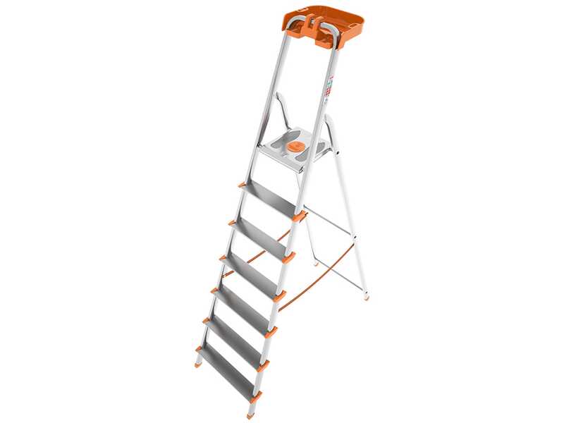 Colombo Attica S108A07P, 7 gradini, 1.52 m - Scalandrino in alluminio con cavalletto - Altezza stimata operativa 2.52 m