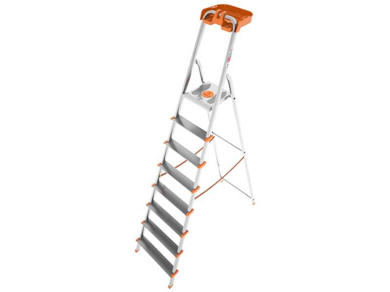 Colombo Attica S108A08P, 8 gradini, 1.74 m - Scalandrino in alluminio con cavalletto - Altezza stimata operativa 2.74 m