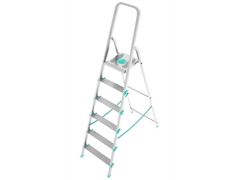 Colombo Libellula S107A06W, 6 gradini, 1.29 m - Scalandrino in alluminio con cavalletto - Altezza stimata operativa 2.29 m